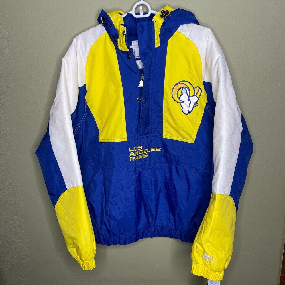 New Starter Los Angeles Rams Size Large NFL Royal Yellow Pull Over Hooded Jacket
